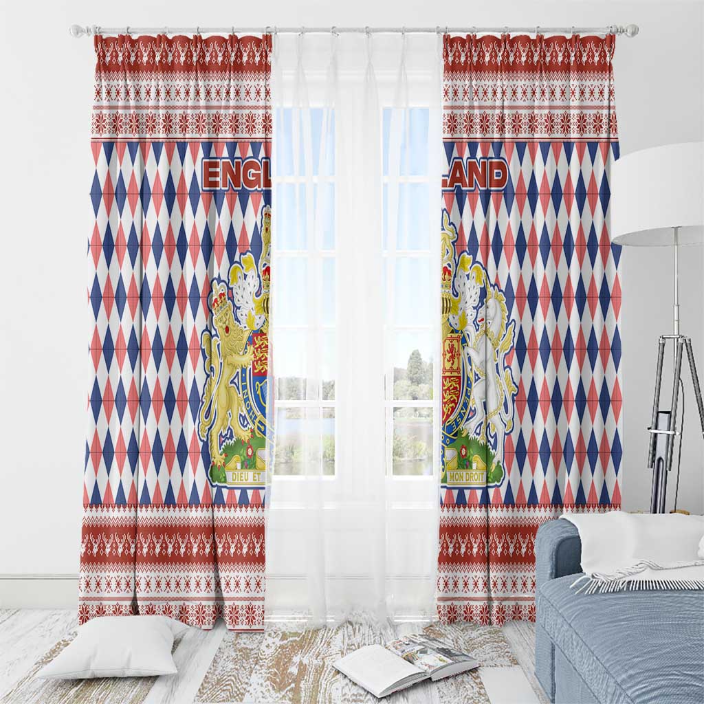 England Christmas Window Curtain with Red Blue White Diamond Pattern Santa and Coat of Arms - Wonder Print Shop