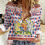 England Christmas Women Casual Shirt with Red Blue White Diamond Pattern Santa and Coat of Arms - Wonder Print Shop