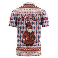 England Christmas Zipper Polo Shirt with Red Blue White Diamond Pattern Santa and Coat of Arms - Wonder Print Shop