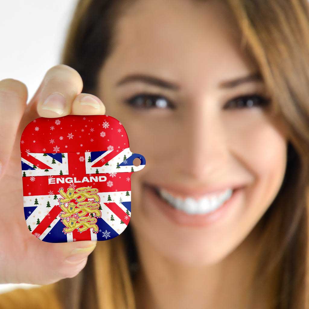 England Christmas AirPods Case with Red White Blue Santa Bus Tree and Three Lions Design - Wonder Print Shop