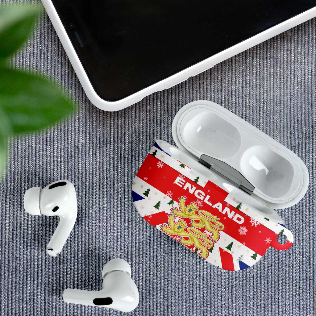 England Christmas AirPods Case with Red White Blue Santa Bus Tree and Three Lions Design - Wonder Print Shop