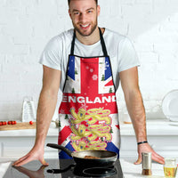 England Christmas Apron with Red White Blue Santa Bus Tree and Three Lions Design - Wonder Print Shop