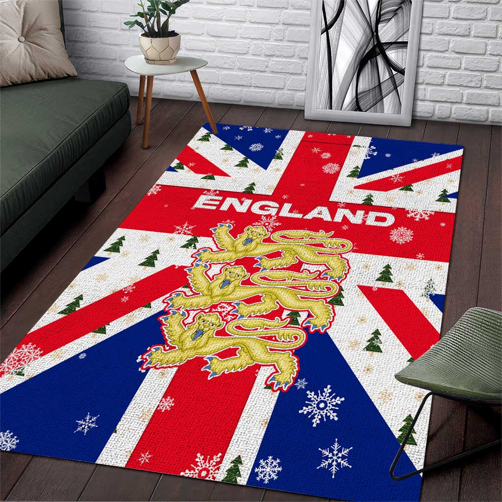 England Christmas Area Rug with Red White Blue Santa Bus Tree and Three Lions Design - Wonder Print Shop