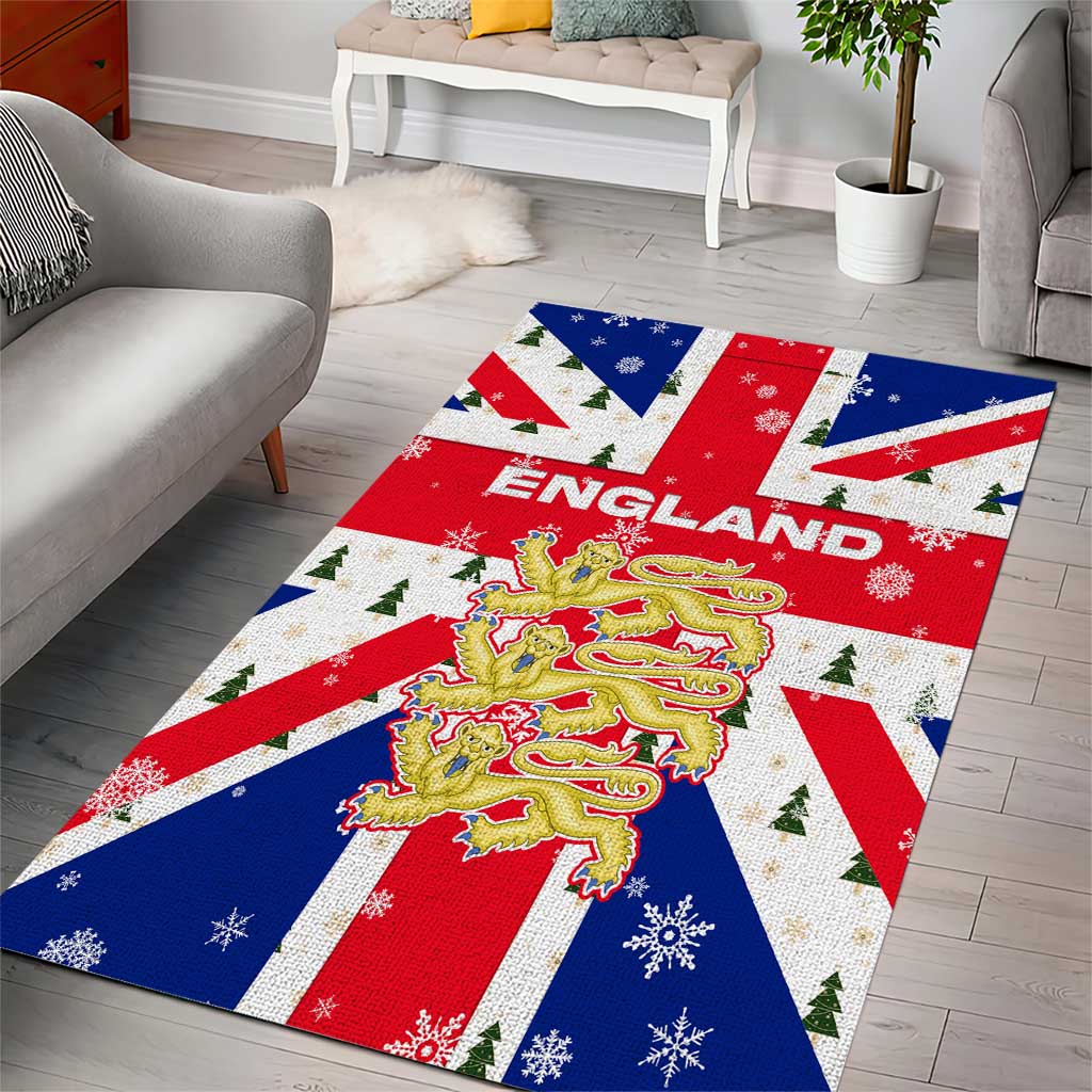 England Christmas Area Rug with Red White Blue Santa Bus Tree and Three Lions Design - Wonder Print Shop