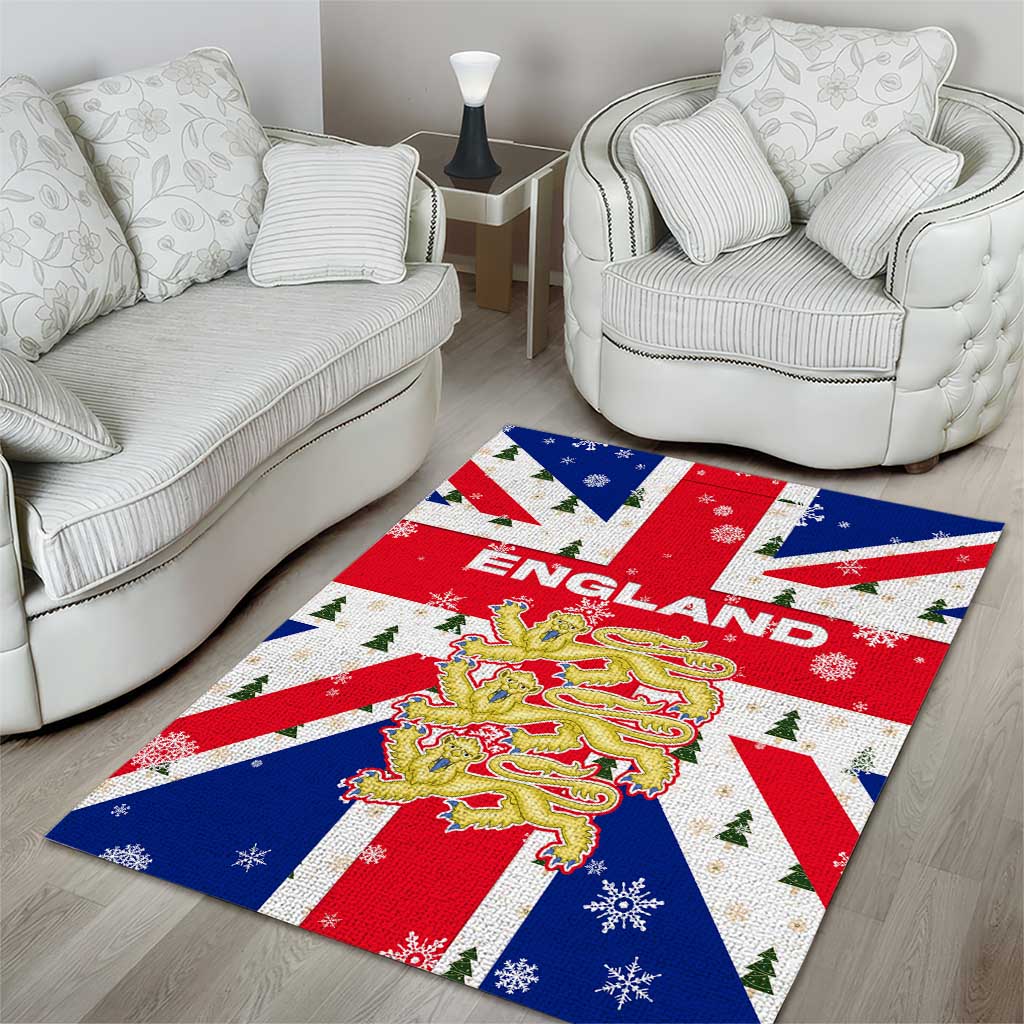 England Christmas Area Rug with Red White Blue Santa Bus Tree and Three Lions Design - Wonder Print Shop