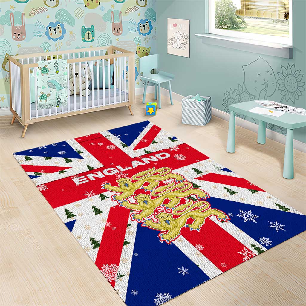 England Christmas Area Rug with Red White Blue Santa Bus Tree and Three Lions Design - Wonder Print Shop
