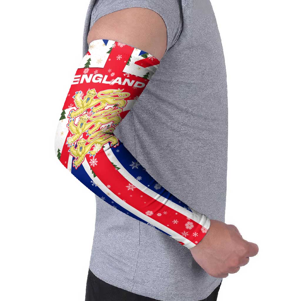 England Christmas Arm Sleeves with Red White Blue Santa Bus Tree and Three Lions Design - Wonder Print Shop