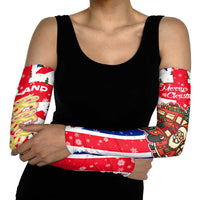England Christmas Arm Sleeves with Red White Blue Santa Bus Tree and Three Lions Design - Wonder Print Shop