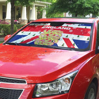 England Christmas Auto Sun Shade with Red White Blue Santa Bus Tree and Three Lions Design - Wonder Print Shop