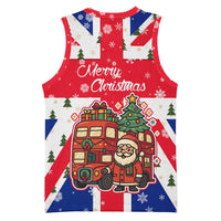 England Christmas Basketball Jersey with Red White Blue Santa Bus Tree and Three Lions Design - Wonder Print Shop