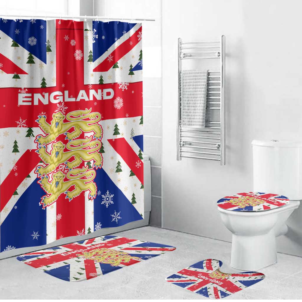England Christmas Bathroom Set with Red White Blue Santa Bus Tree and Three Lions Design - Wonder Print Shop