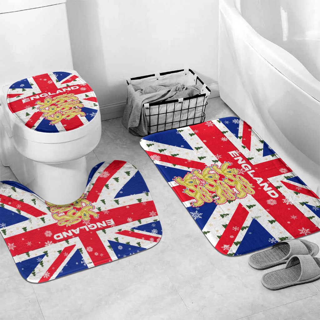 England Christmas Bathroom Set with Red White Blue Santa Bus Tree and Three Lions Design - Wonder Print Shop