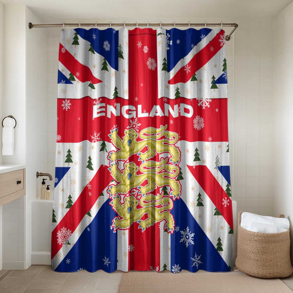 England Christmas Bathroom Set with Red White Blue Santa Bus Tree and Three Lions Design - Wonder Print Shop