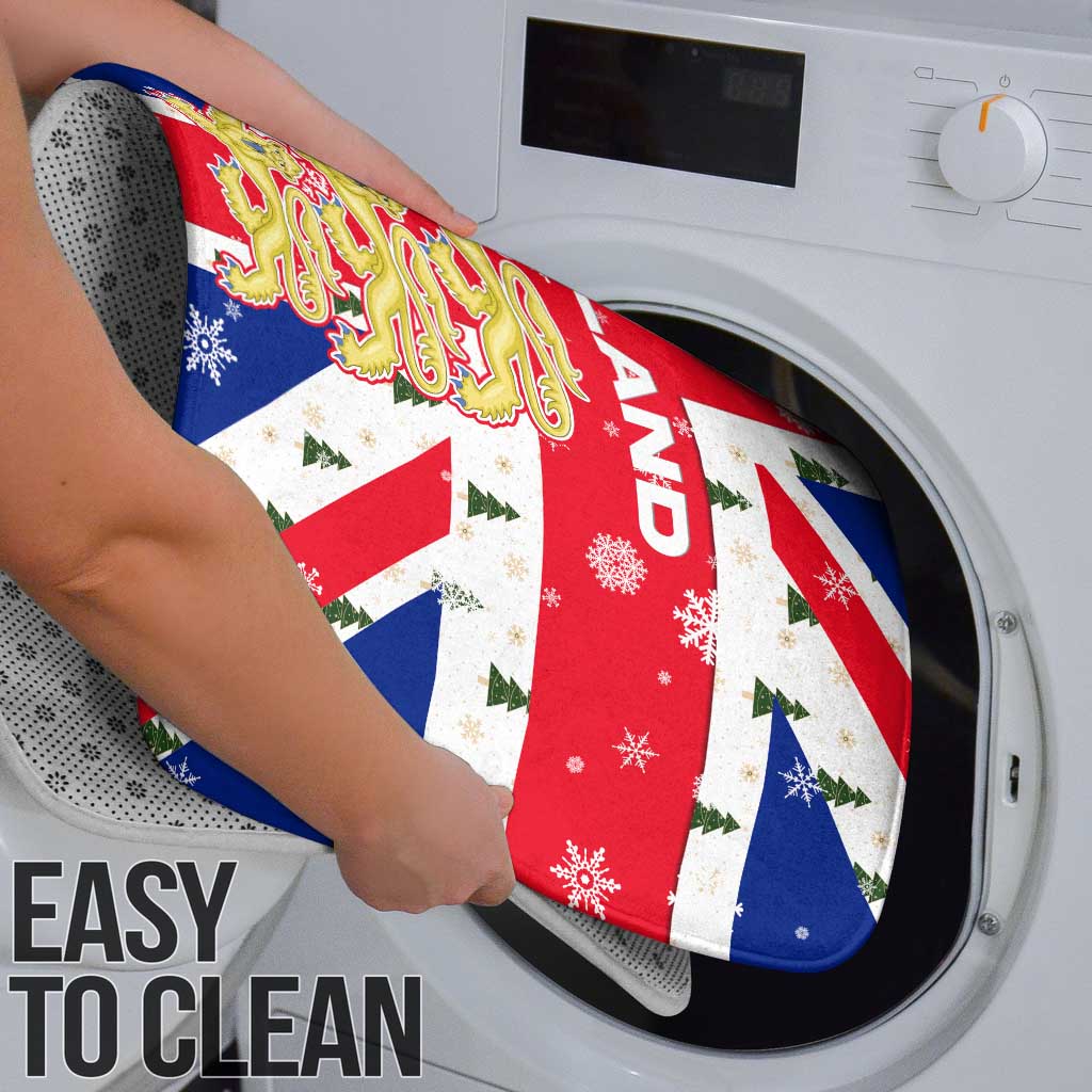 England Christmas Bathroom Set with Red White Blue Santa Bus Tree and Three Lions Design - Wonder Print Shop