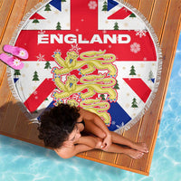 England Christmas Beach Blanket with Red White Blue Santa Bus Tree and Three Lions Design - Wonder Print Shop