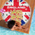 England Christmas Beach Blanket with Red White Blue Santa Bus Tree and Three Lions Design - Wonder Print Shop