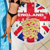 England Christmas Beach Blanket with Red White Blue Santa Bus Tree and Three Lions Design - Wonder Print Shop