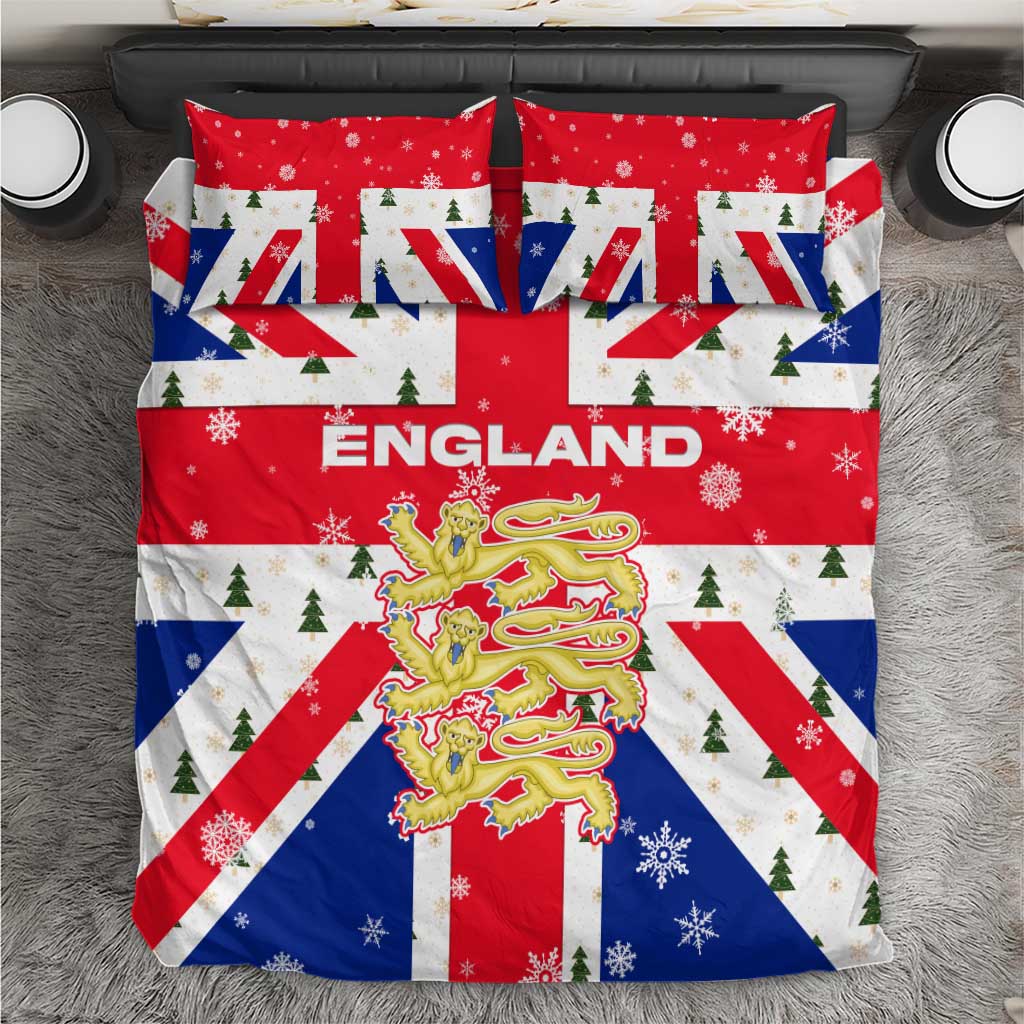 England Christmas Bedding Set with Red White Blue Santa Bus Tree and Three Lions Design - Wonder Print Shop