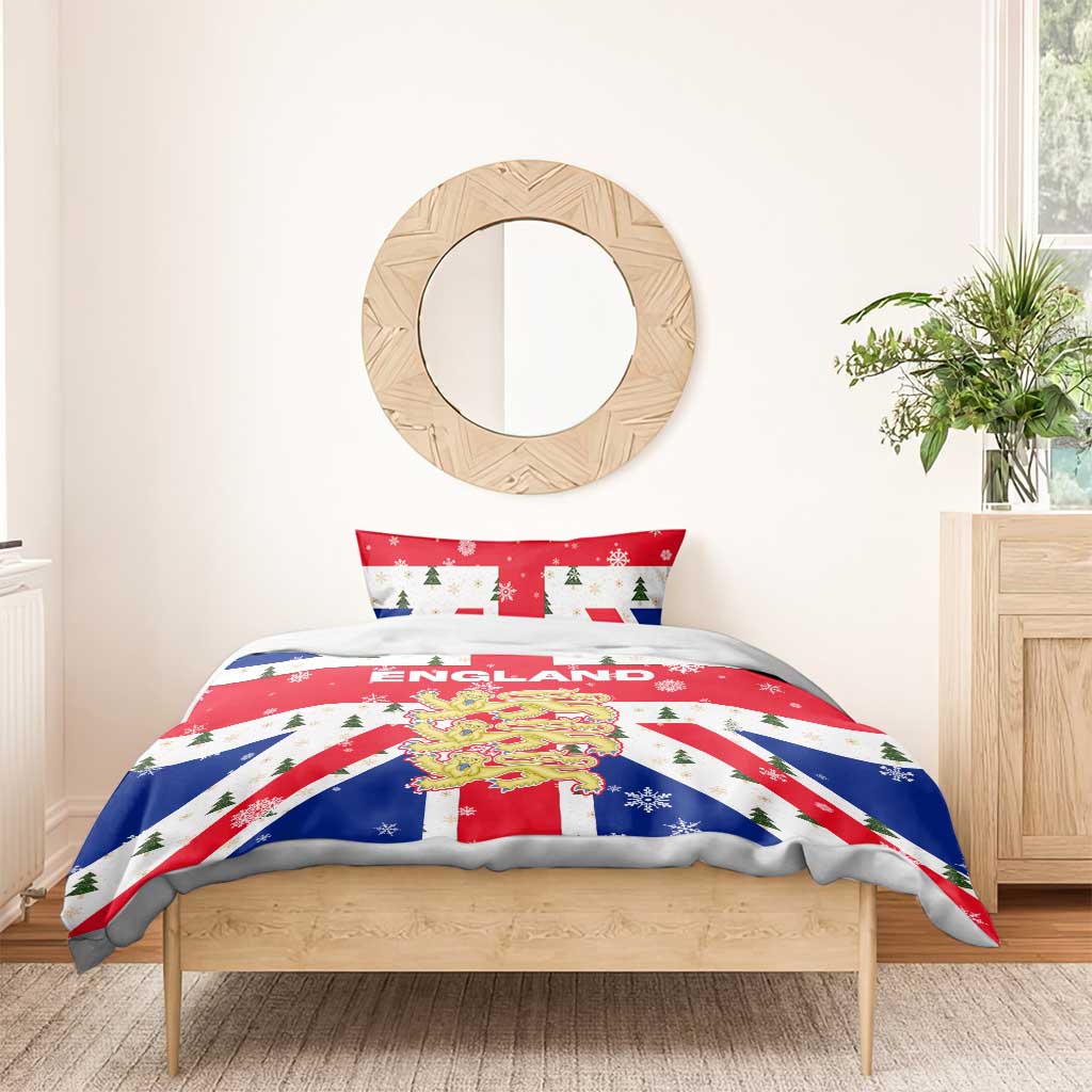 England Christmas Bedding Set with Red White Blue Santa Bus Tree and Three Lions Design - Wonder Print Shop