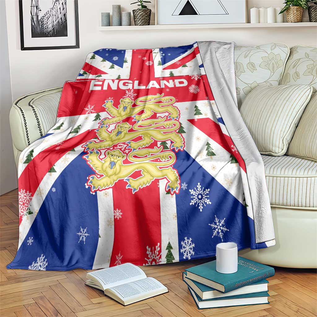 England Christmas Blanket with Red White Blue Santa Bus Tree and Three Lions Design - Wonder Print Shop