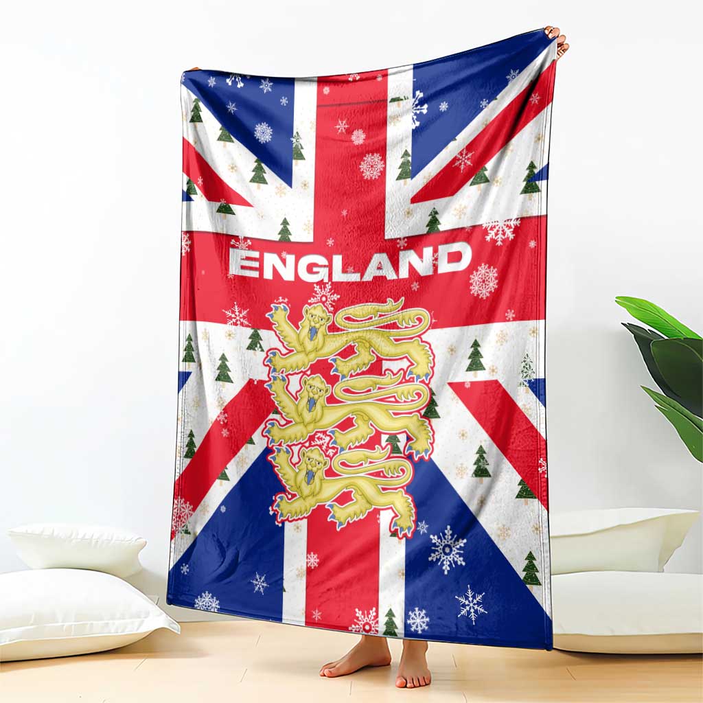 England Christmas Blanket with Red White Blue Santa Bus Tree and Three Lions Design - Wonder Print Shop