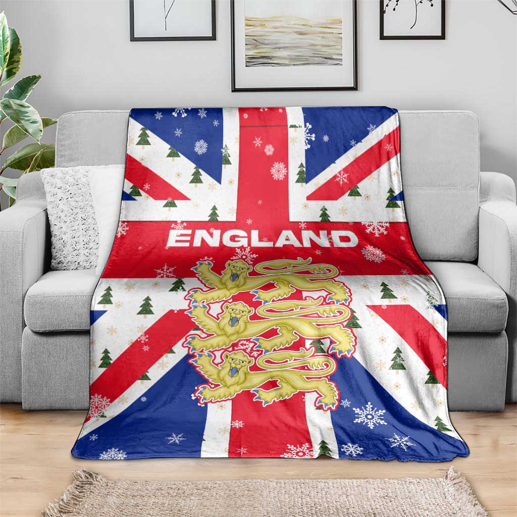 England Christmas Blanket with Red White Blue Santa Bus Tree and Three Lions Design - Wonder Print Shop