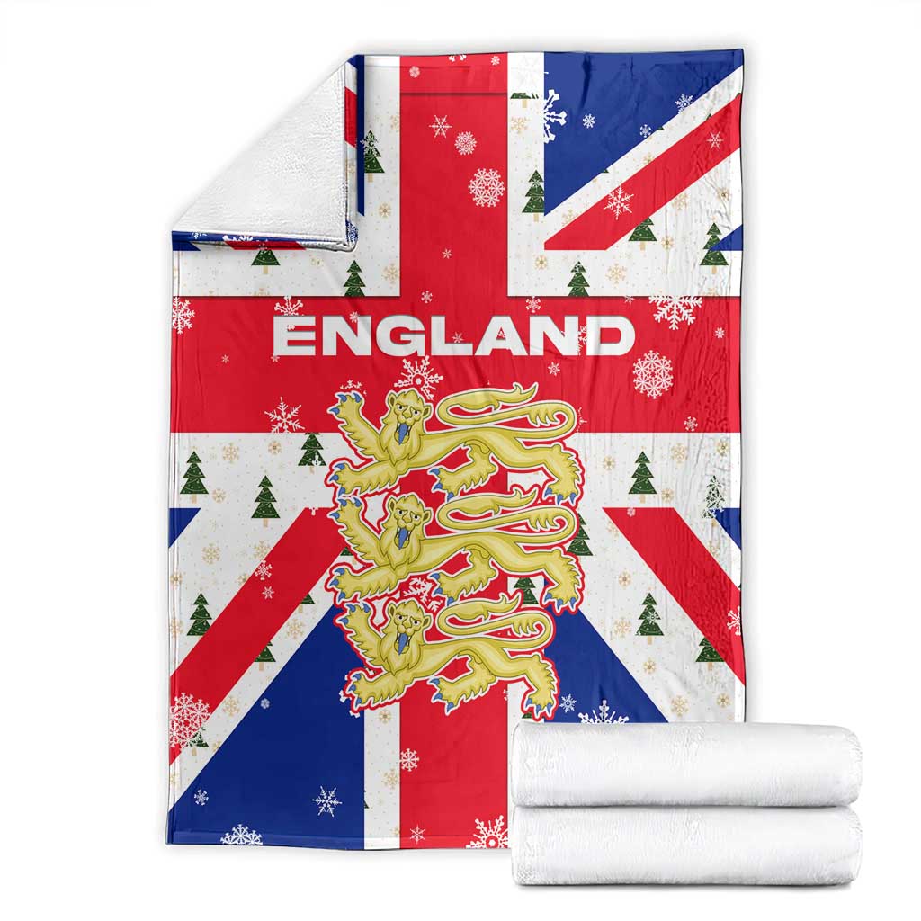 England Christmas Blanket with Red White Blue Santa Bus Tree and Three Lions Design - Wonder Print Shop