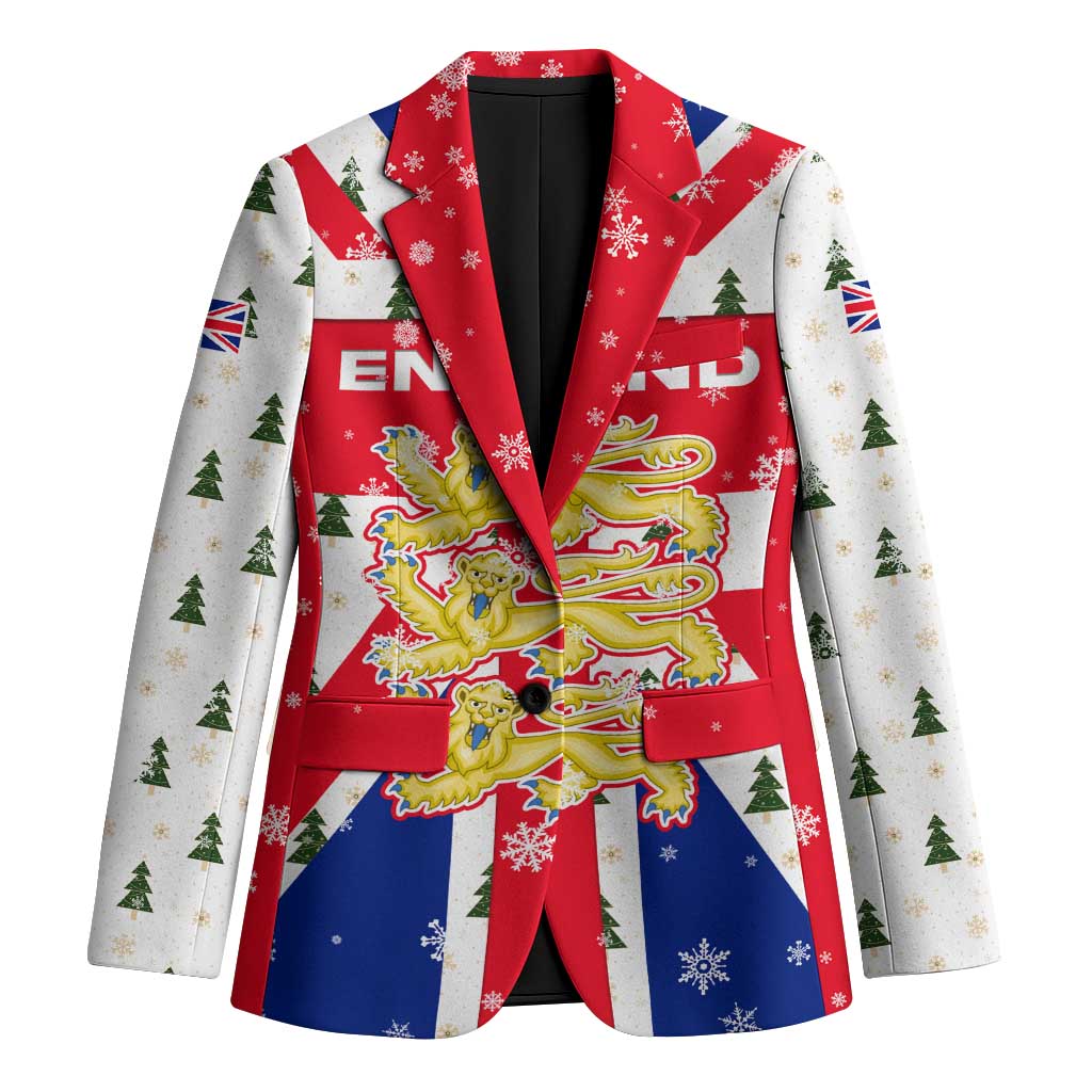 England Christmas Blazer with Red White Blue Santa Bus Tree and Three Lions Design - Wonder Print Shop