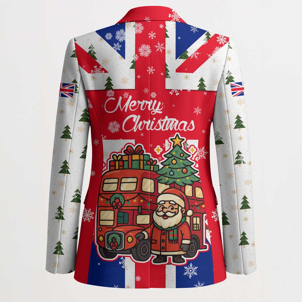 England Christmas Blazer with Red White Blue Santa Bus Tree and Three Lions Design - Wonder Print Shop