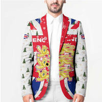 England Christmas Blazer with Red White Blue Santa Bus Tree and Three Lions Design - Wonder Print Shop