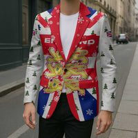 England Christmas Blazer with Red White Blue Santa Bus Tree and Three Lions Design - Wonder Print Shop