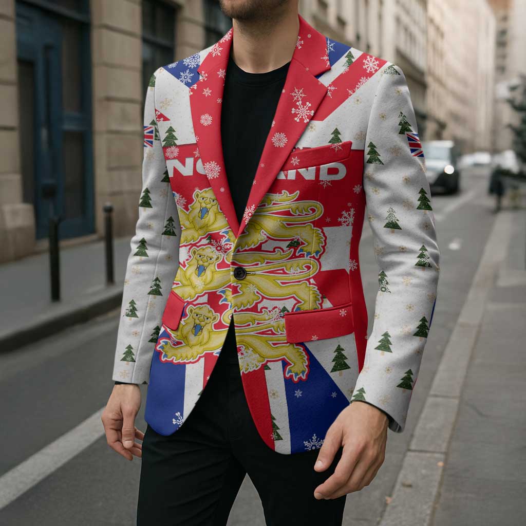 England Christmas Blazer with Red White Blue Santa Bus Tree and Three Lions Design - Wonder Print Shop