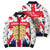 England Christmas Bomber Puffer Jacket with Red White Blue Santa Bus Tree and Three Lions Design - Wonder Print Shop