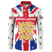 England Christmas Button Sweatshirt with Red White Blue Santa Bus Tree and Three Lions Design - Wonder Print Shop