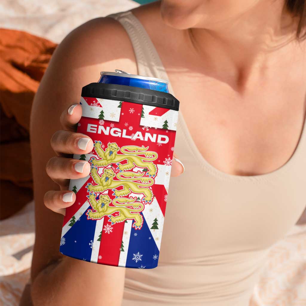 England Christmas 4 in 1 Can Cooler Tumbler with Red White Blue Santa Bus Tree and Three Lions Design - Wonder Print Shop