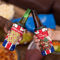 England Christmas 4 in 1 Can Cooler Tumbler with Red White Blue Santa Bus Tree and Three Lions Design - Wonder Print Shop