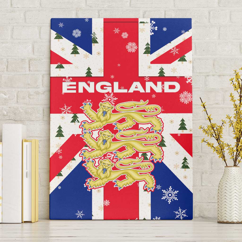 England Christmas Canvas Wall Art with Red White Blue Santa Bus Tree and Three Lions Design - Wonder Print Shop