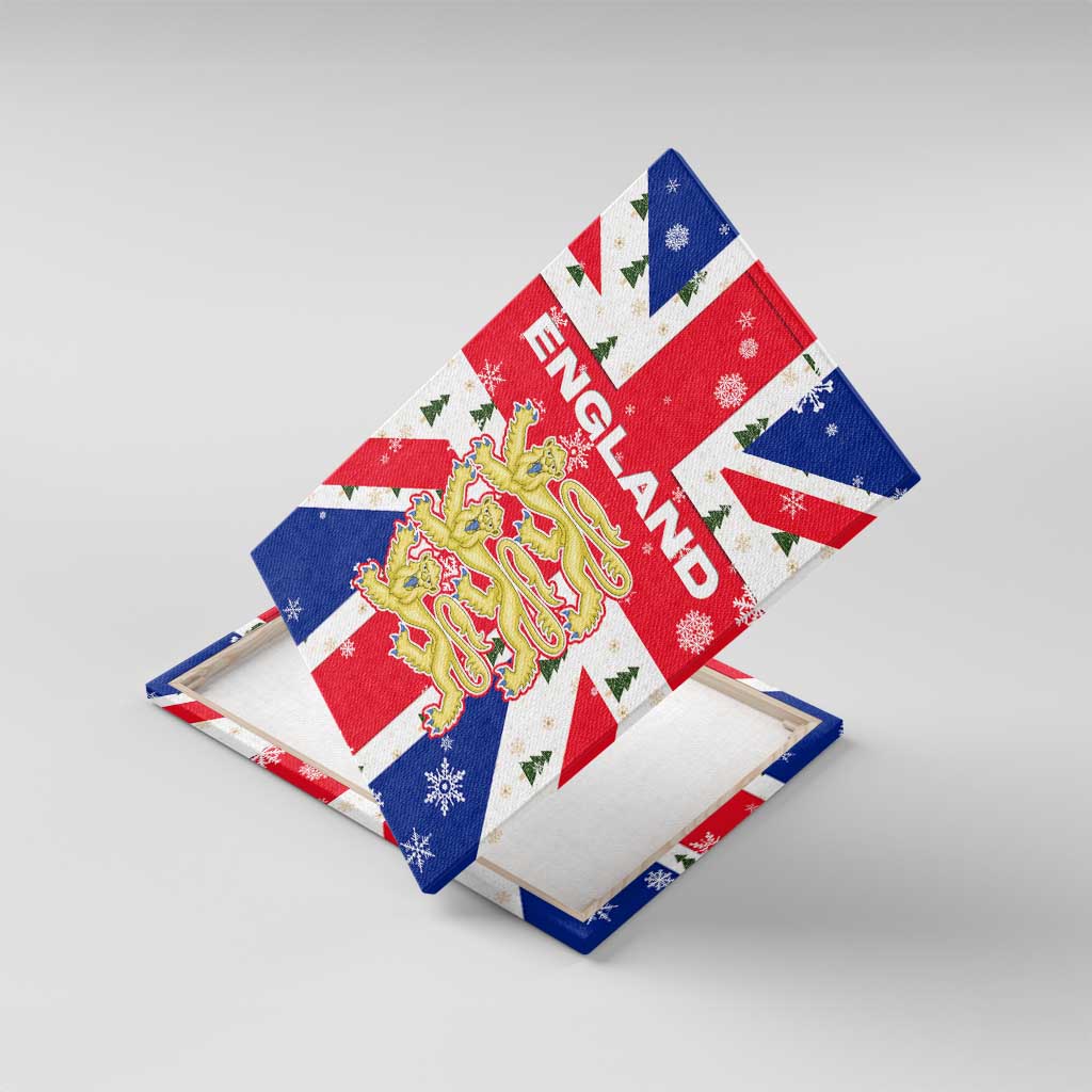 England Christmas Canvas Wall Art with Red White Blue Santa Bus Tree and Three Lions Design - Wonder Print Shop