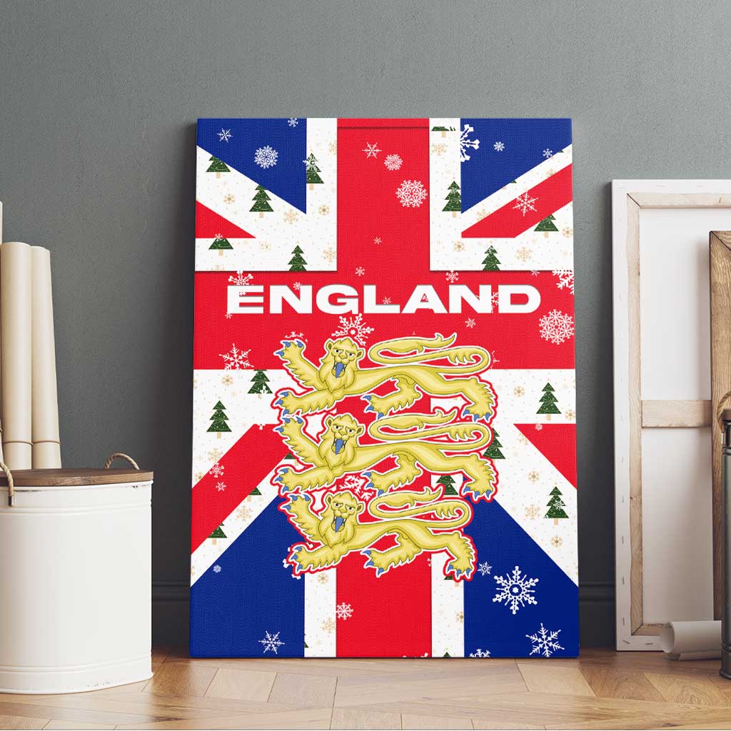 England Christmas Canvas Wall Art with Red White Blue Santa Bus Tree and Three Lions Design - Wonder Print Shop
