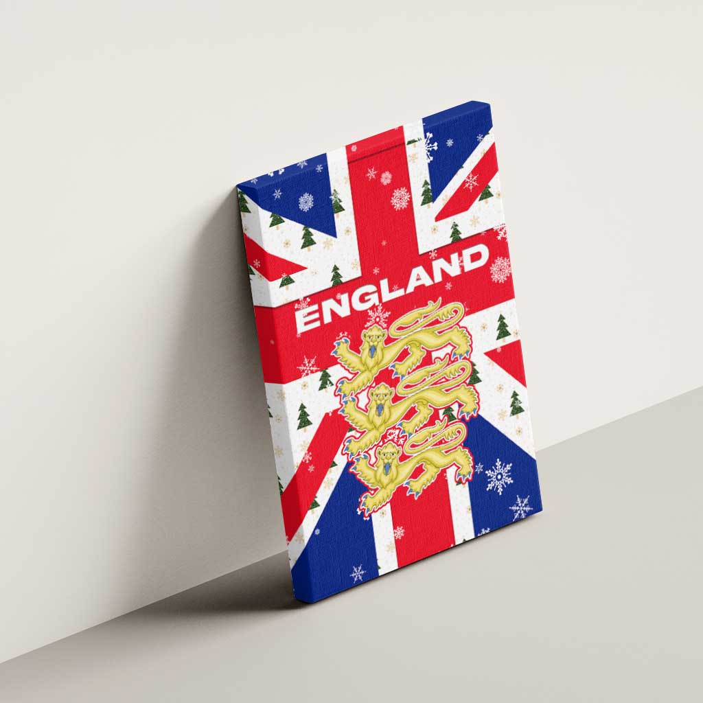 England Christmas Canvas Wall Art with Red White Blue Santa Bus Tree and Three Lions Design - Wonder Print Shop