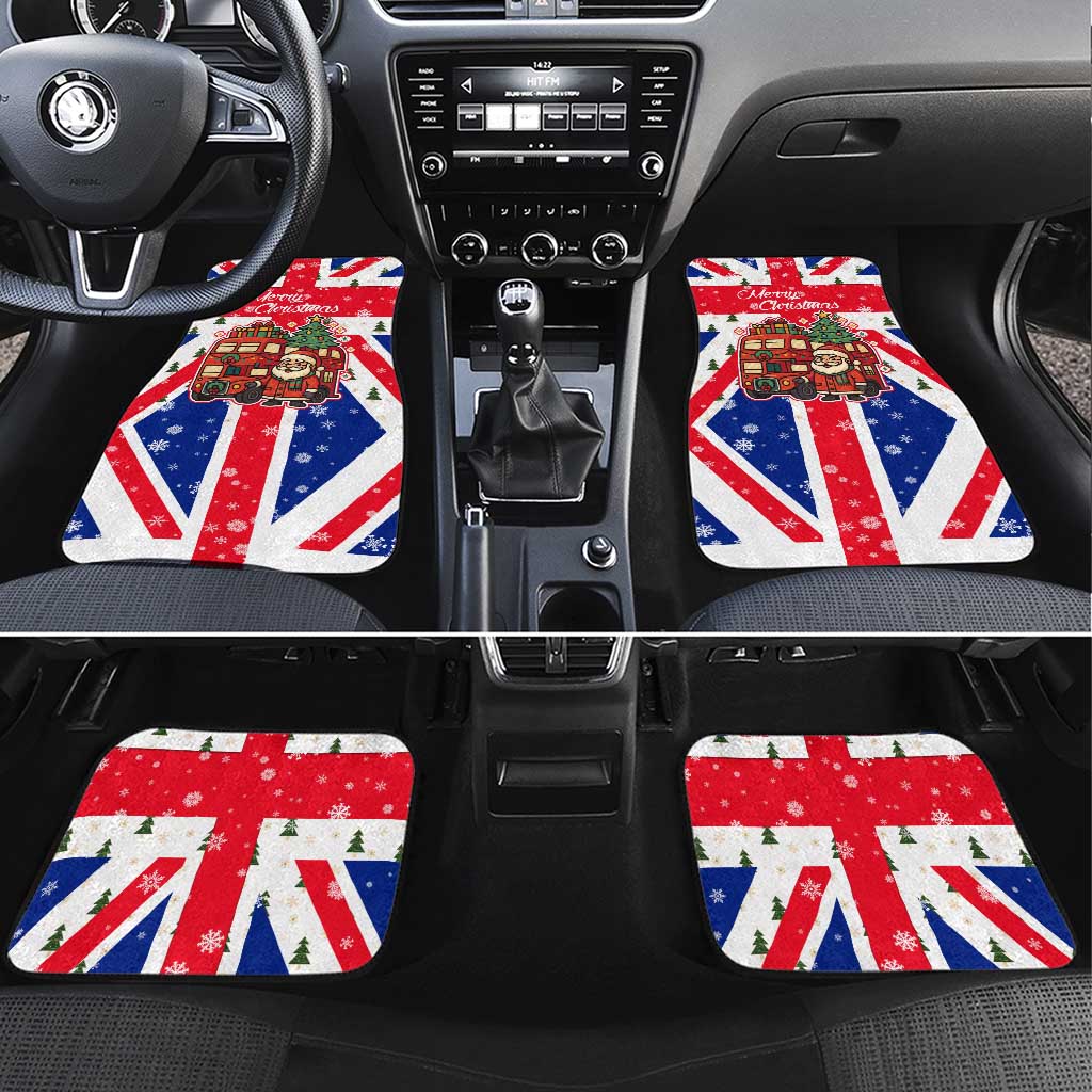 England Christmas Car Mats with Red White Blue Santa Bus Tree and Three Lions Design - Wonder Print Shop