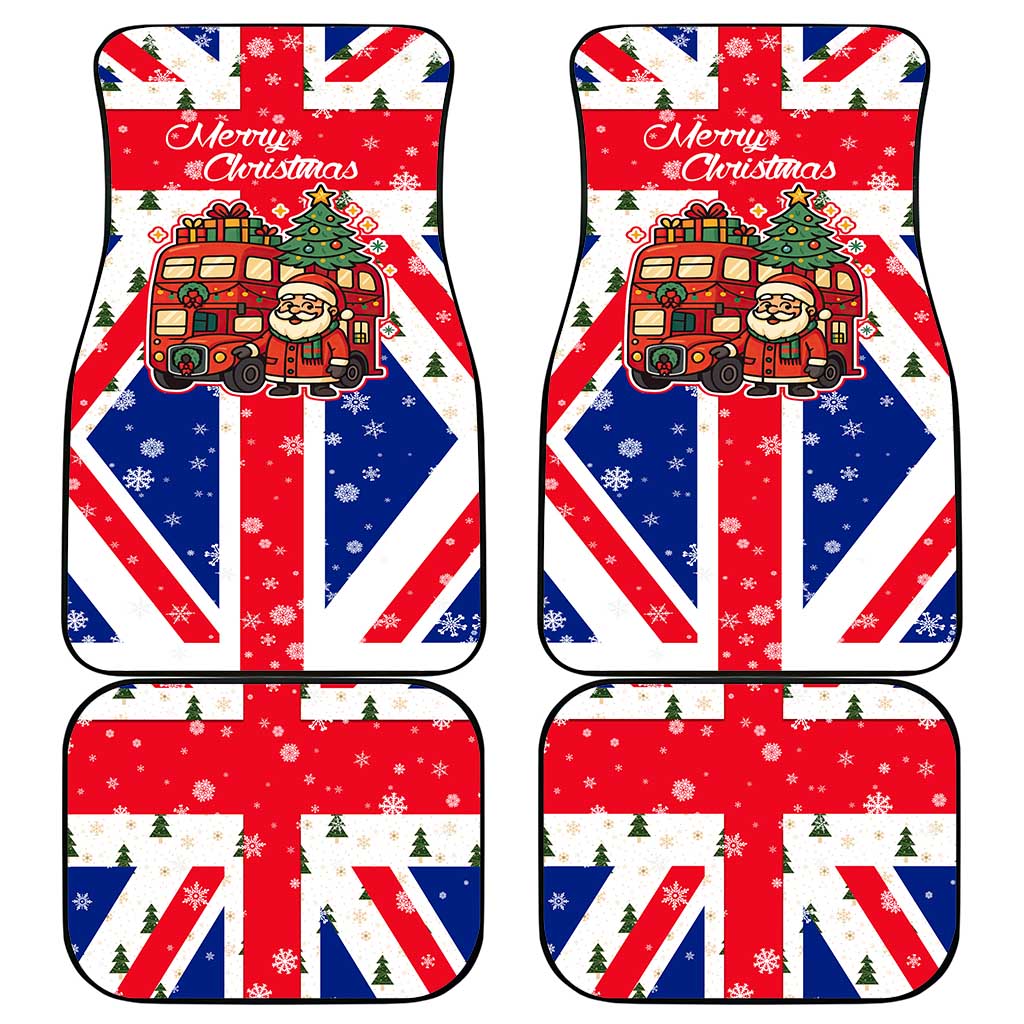 England Christmas Car Mats with Red White Blue Santa Bus Tree and Three Lions Design - Wonder Print Shop