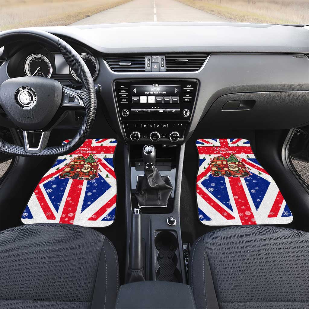 England Christmas Car Mats with Red White Blue Santa Bus Tree and Three Lions Design - Wonder Print Shop