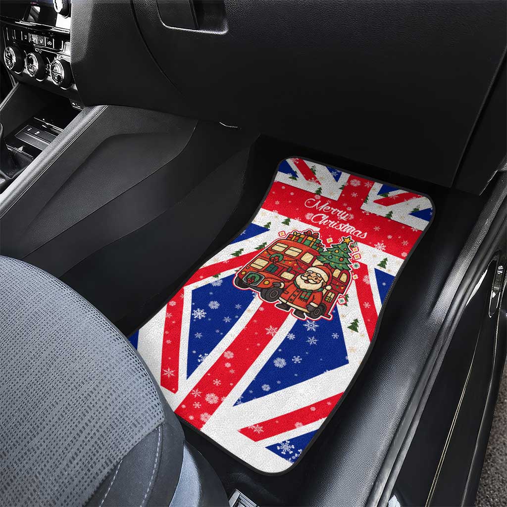 England Christmas Car Mats with Red White Blue Santa Bus Tree and Three Lions Design - Wonder Print Shop