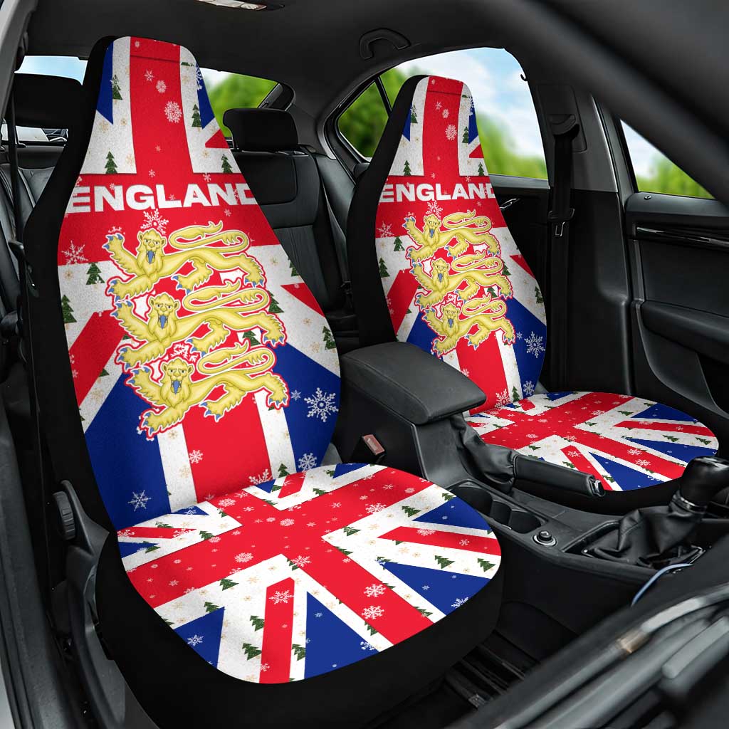 England Christmas Car Seat Cover with Red White Blue Santa Bus Tree and Three Lions Design - Wonder Print Shop
