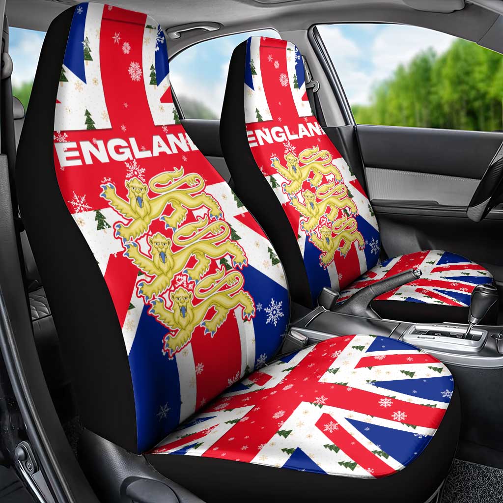 England Christmas Car Seat Cover with Red White Blue Santa Bus Tree and Three Lions Design - Wonder Print Shop