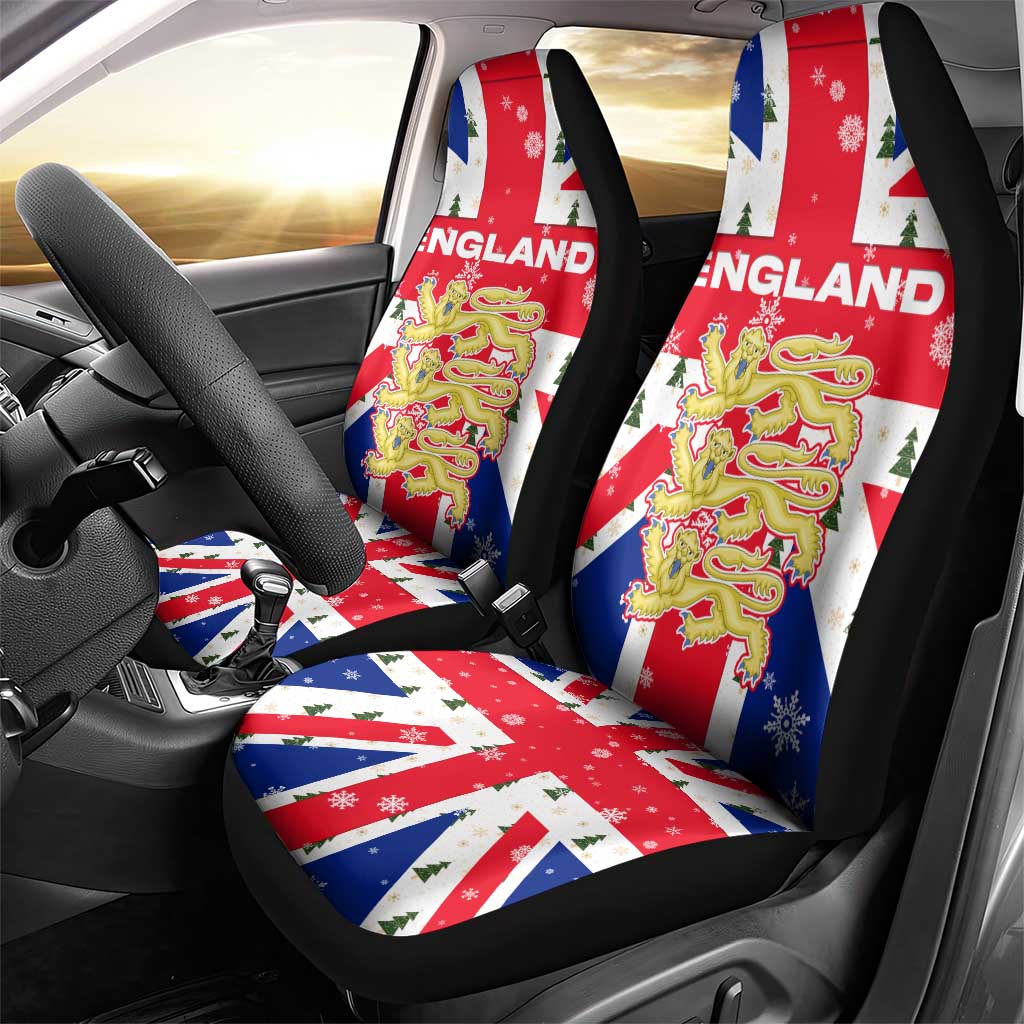 England Christmas Car Seat Cover with Red White Blue Santa Bus Tree and Three Lions Design - Wonder Print Shop