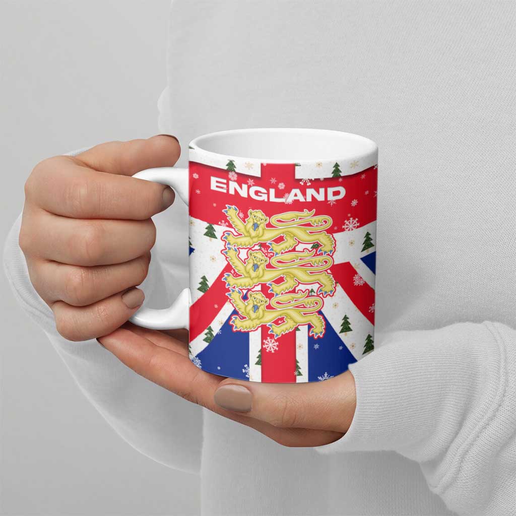 England Christmas Ceramic Mug with Red White Blue Santa Bus Tree and Three Lions Design - Wonder Print Shop