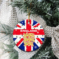 England Christmas Ceramic Ornament with Red White Blue Santa Bus Tree and Three Lions Design - Wonder Print Shop