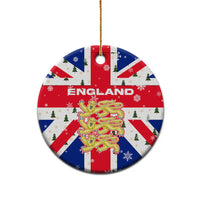England Christmas Ceramic Ornament with Red White Blue Santa Bus Tree and Three Lions Design - Wonder Print Shop